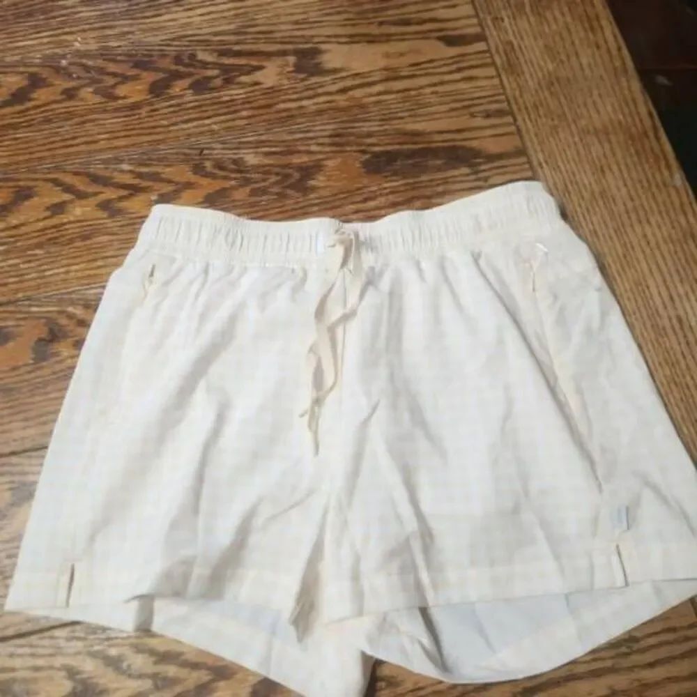 Johnny Was Calme yellow&white gingham print athletic shorts sz Medium